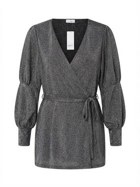 NWT• Yours London Metallic Silver Wrap Top Tunic 3X 4X Plus Size US 22 24 ASOS